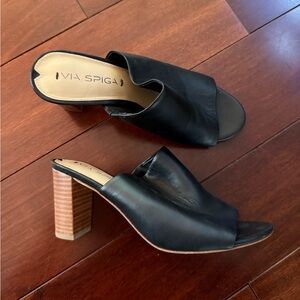 Via Spiga Black Leather Mules